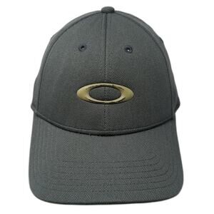 Oakley Baseball Cap Gray M Flexfit Metallic Logo Classic Mid Mesh Texture hat